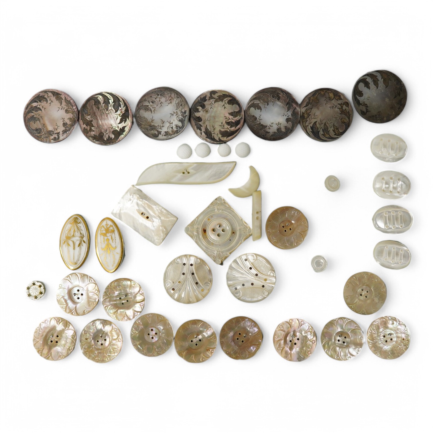 A collection of assorted Victorian and later mother of pearl buttons, largest 40mm. Condition - good